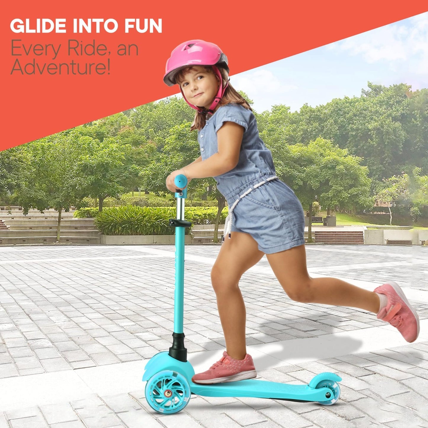 Teal Mini 3-Wheel Kids Scooter - Lean-to-Steer, LED Wheels, Adjustable Handlebar2