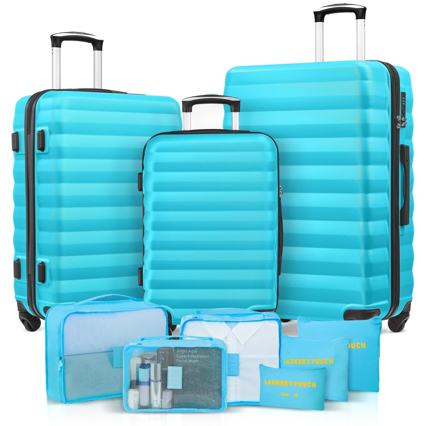 3 Piece Hardshell Luggage Set with Spinner Wheels & 6 Packing Bags - 20/24/281