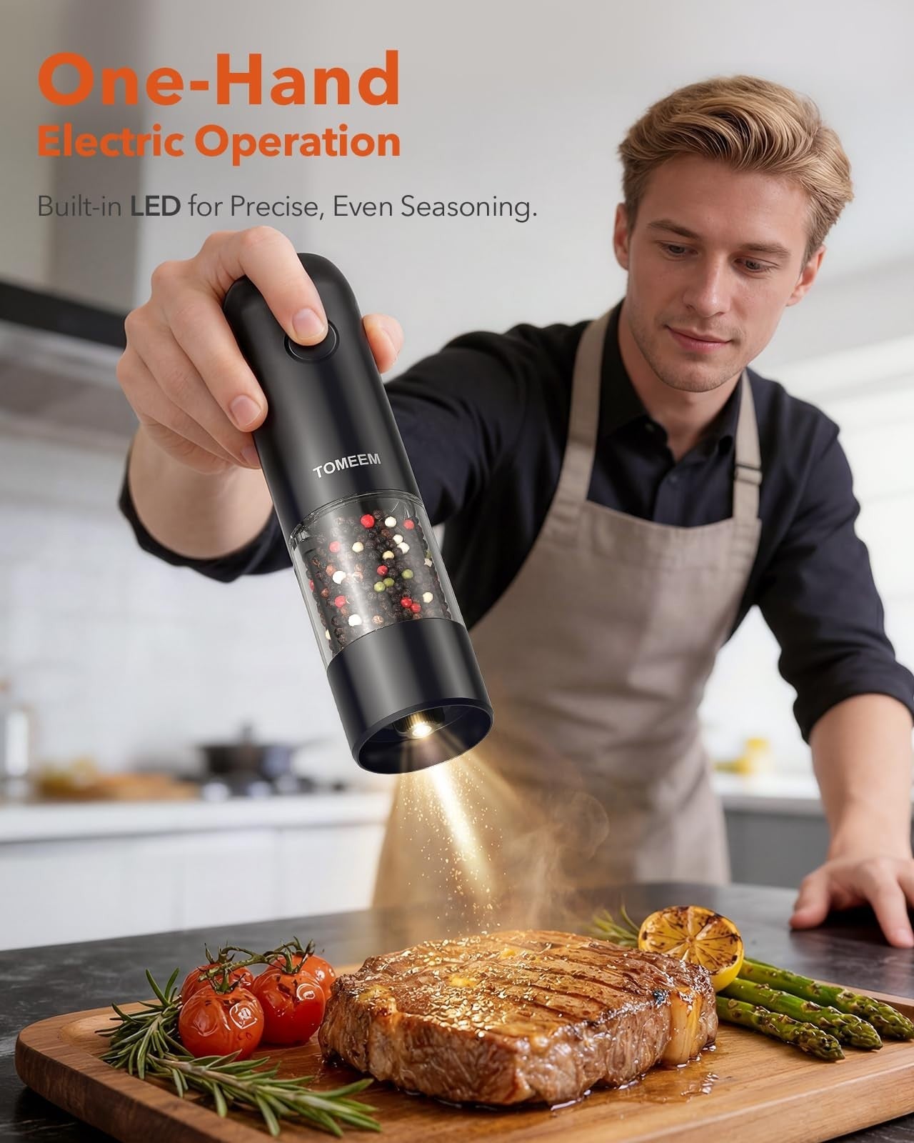 Rechargeable Electric Salt & Pepper Grinder Set with LED, Adjustable Coarseness,2