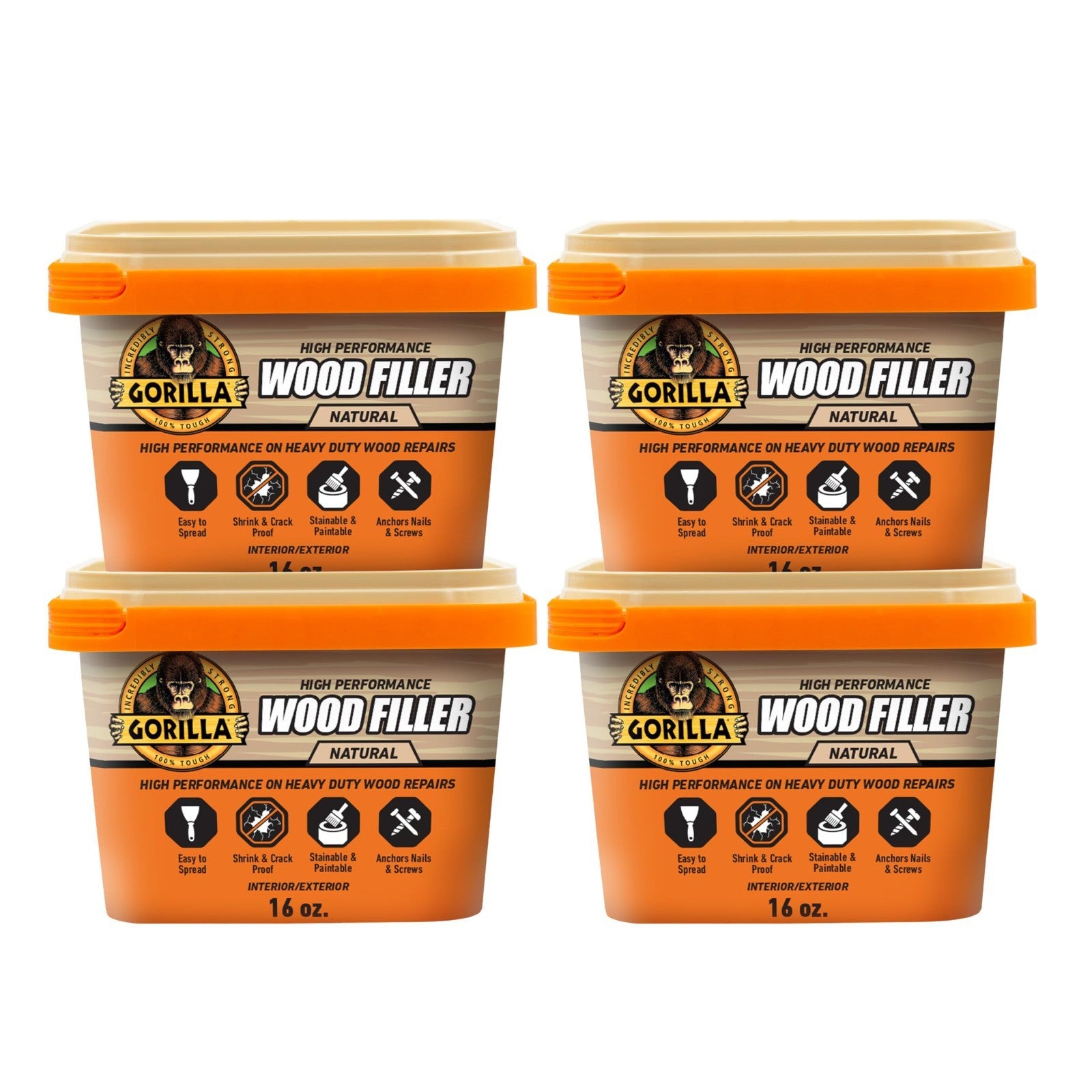 All Purpose Wood Filler   Natural Finish, 16oz Tub (Pack of 4)   Water Resistant1