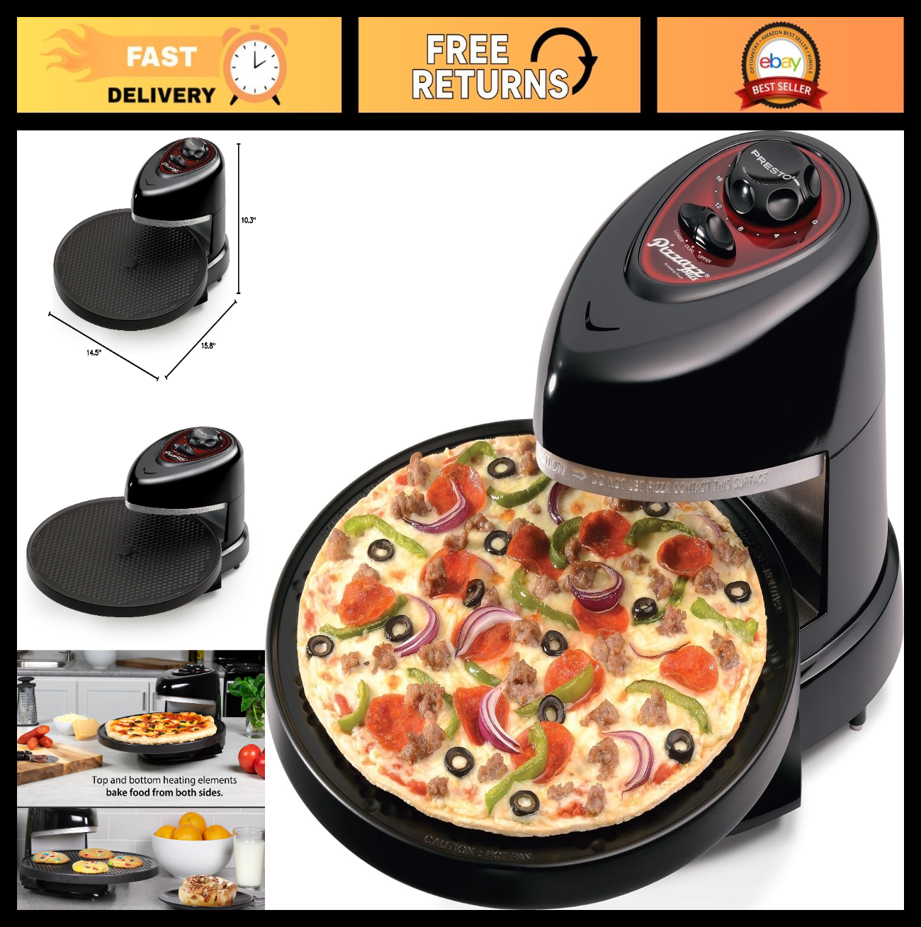 Rotating Pizza Oven, Electric Pizzazz Plus, Countertop Cooking Appliance, Fast &0