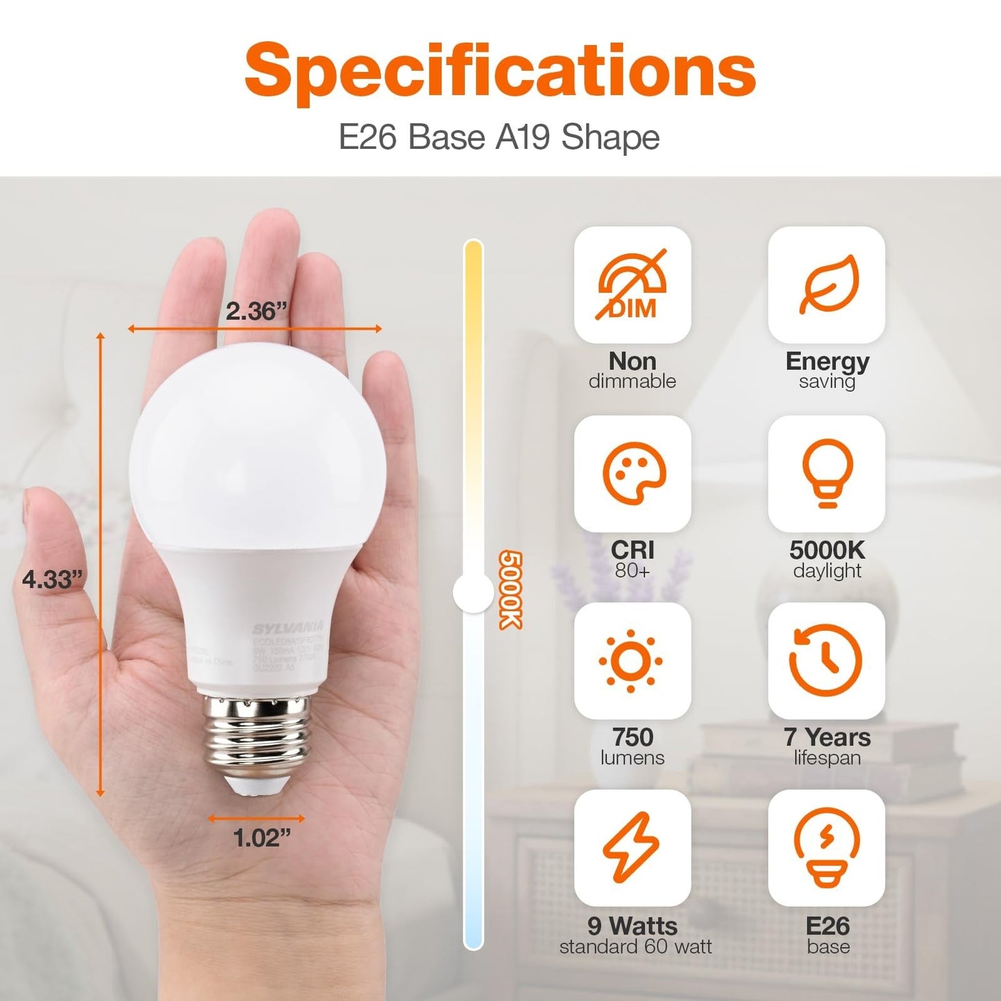 Energy Efficient LED Light Bulbs 60W Equivalent, 9W, 750 Lumens, Daylight 5000K2