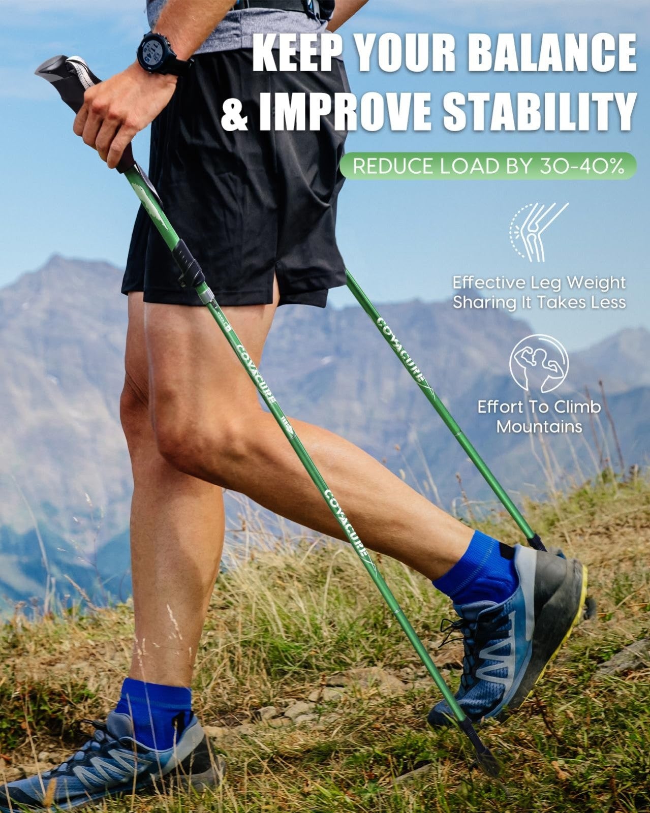 Collapsible Trekking Poles - Lightweight Aluminum Walking Sticks for Hiking, Cam2
