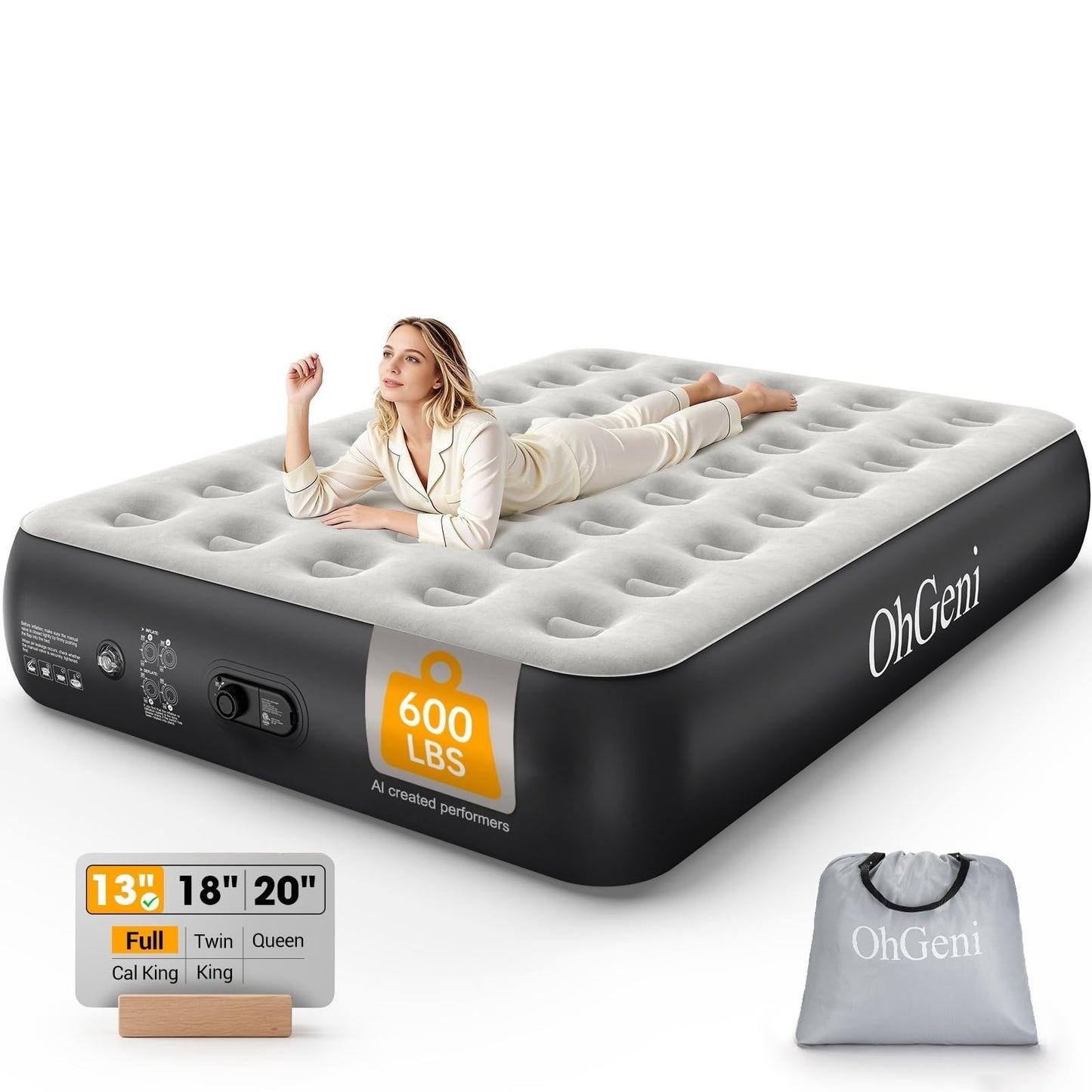 13" Raised Air Mattress with Built in Pump, Inflatable Bed for Home & Camping, 61