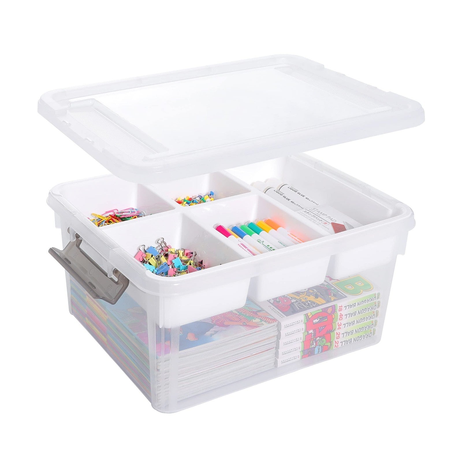 Clear Craft Organizer 17QT Storage Box with Removable Tray   Ideal for Crafts &1