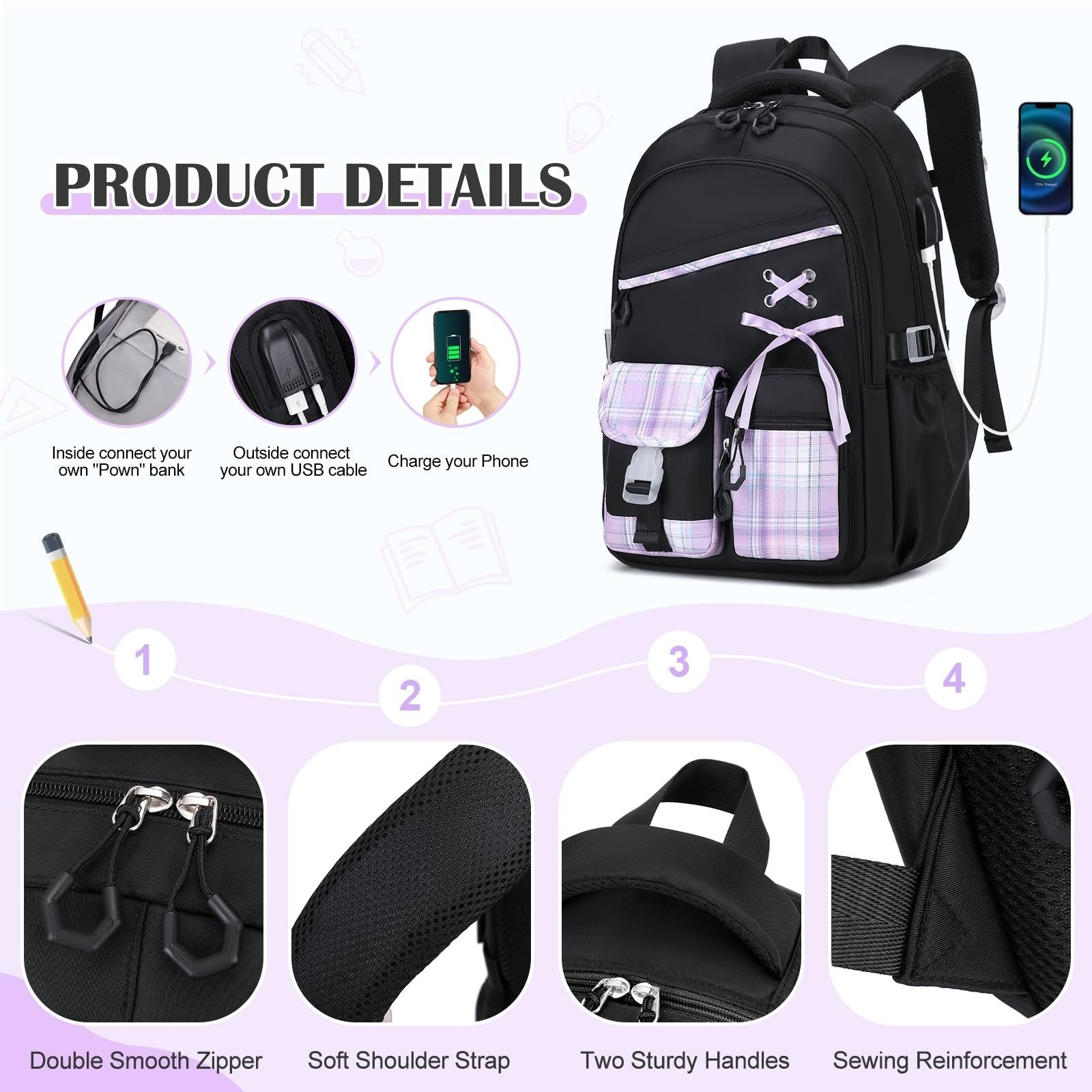 3PCS Girls School Backpack Set with Lunch Box & Pencil Pouch   Stylish & Durable5