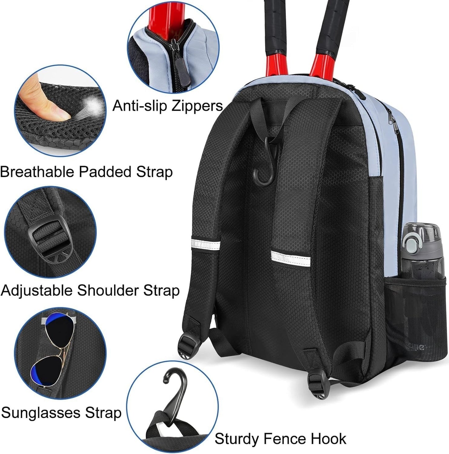 Insulated Tennis Backpack for 2 Rackets, Ventilated Shoe Compartment, Unisex4