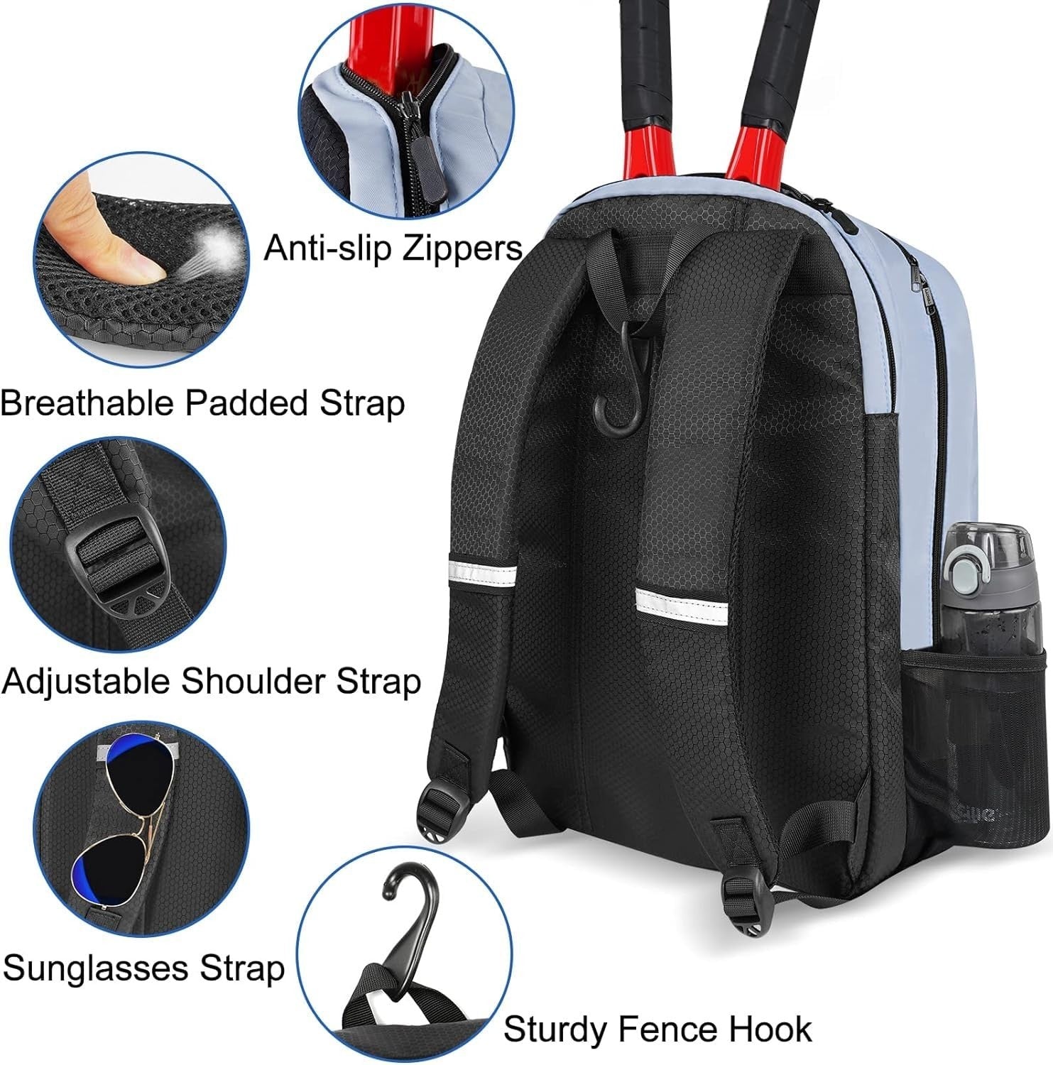 Insulated Tennis Backpack for 2 Rackets, Ventilated Shoe Compartment, Unisex4