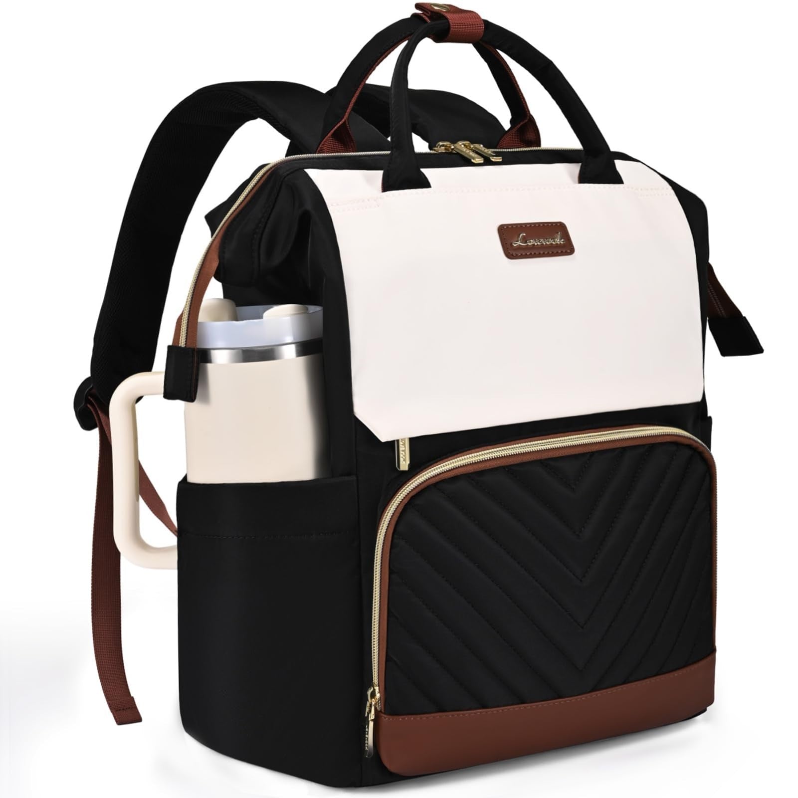Stylish Laptop Backpack for Women   Giant Tumbler Holder, Travel, Work, Nurse, T1