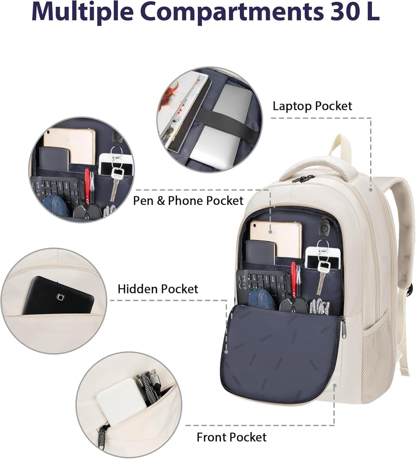 Large Capacity Beige Laptop Backpack for Women, TSA Friendly Travel Bag5