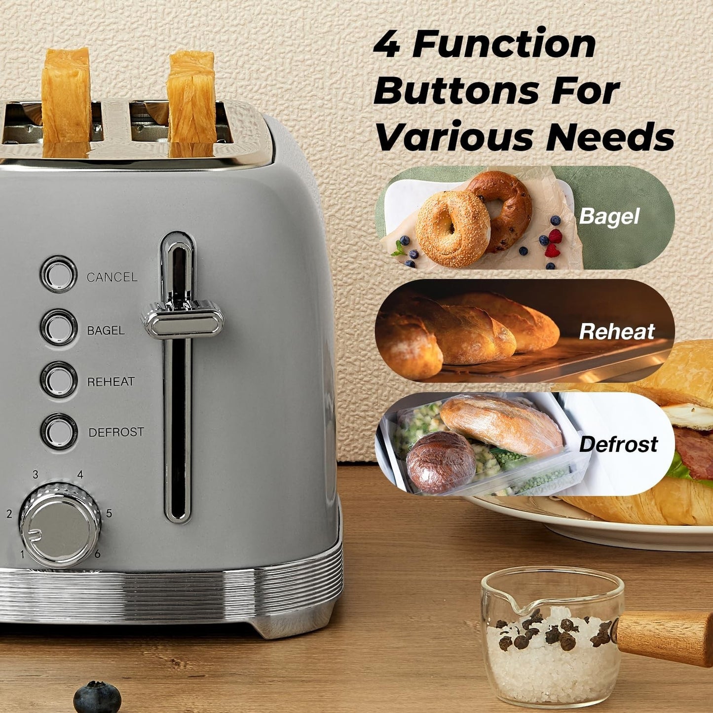 Retro 2 Slice Stainless Steel Toaster   Gray, Compact Design, Fast Toasting6