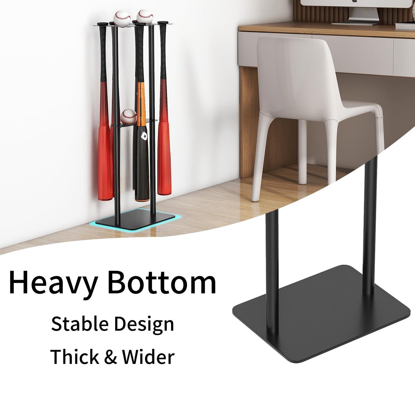 Baseball Bat Holder Stand for 8 Bats & 5 Balls   Softball Display Rack, Black4