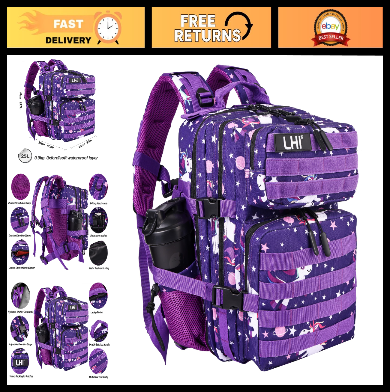 Tactical Military Backpack 25L/35L Army Assault Pack Rucksack with Bottle Holder0