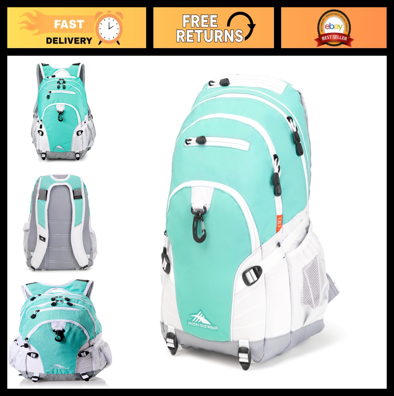 Versatile Travel & Work Backpack with Tablet Sleeve   Aquamarine/White/Ash0