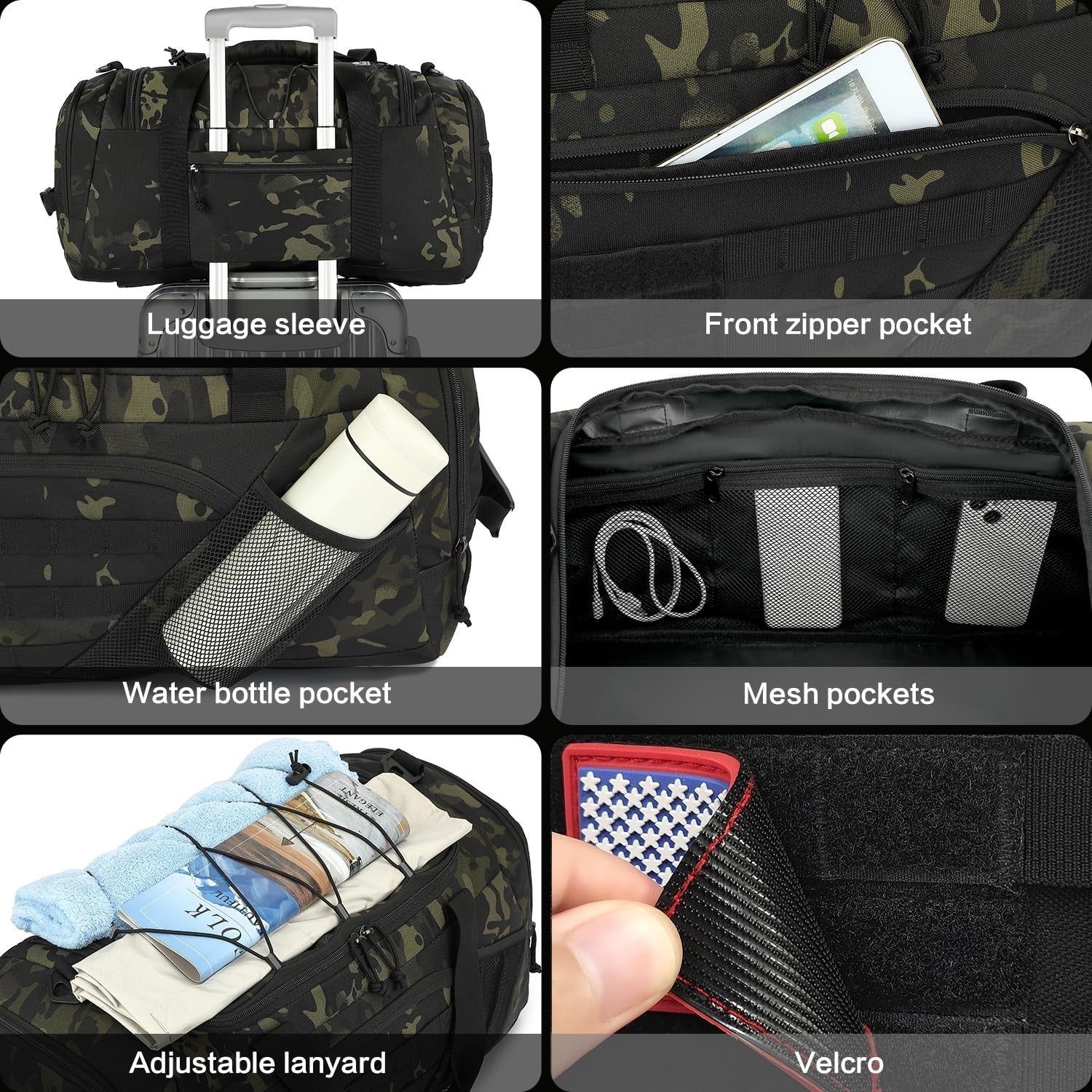 Multi Functional 45L Tactical Gym Duffle Backpack   Shoe Compartment, Wet Pocket5