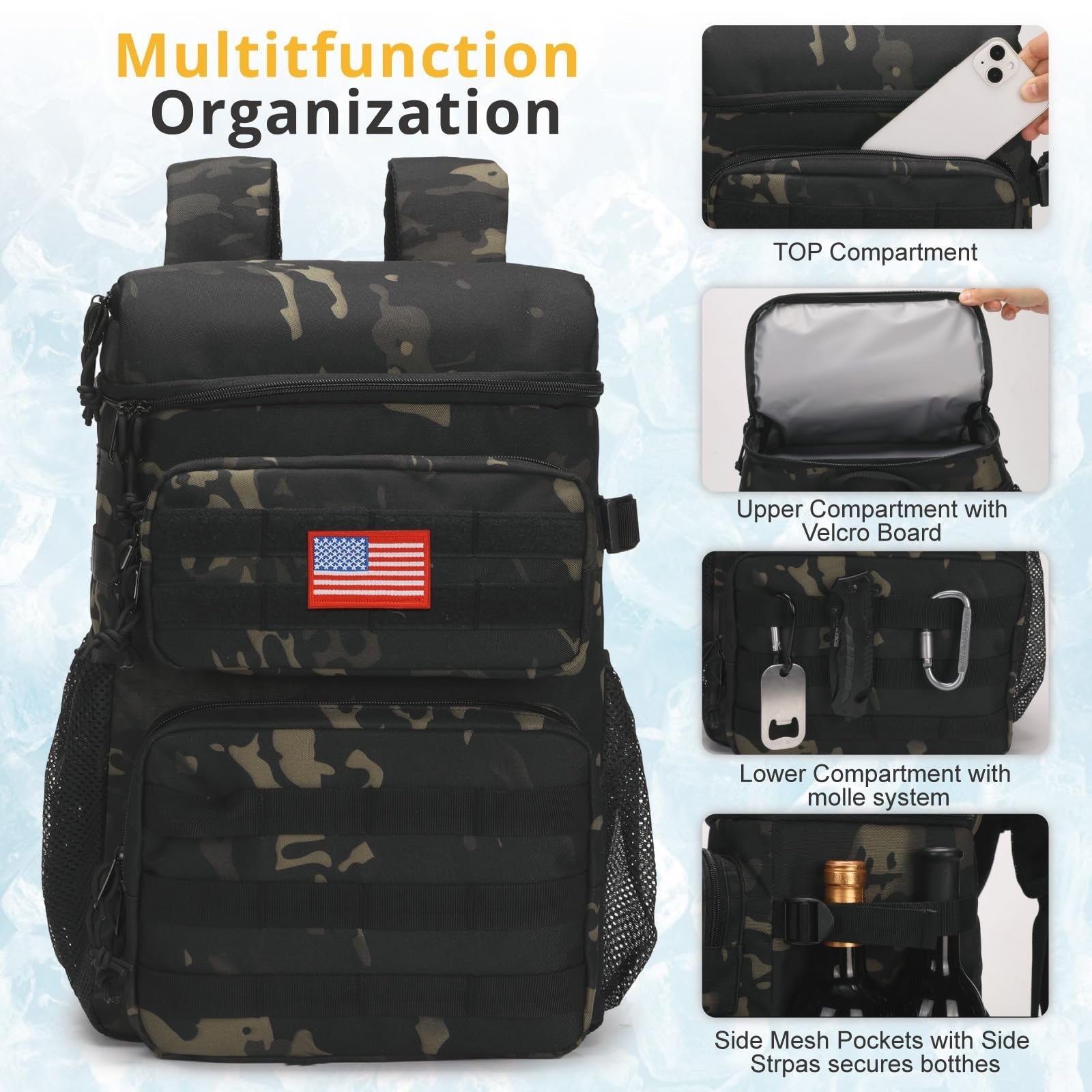 Tactical Insulated Cooler Backpack - Lightweight, Leakproof, Waterproof for Camp4