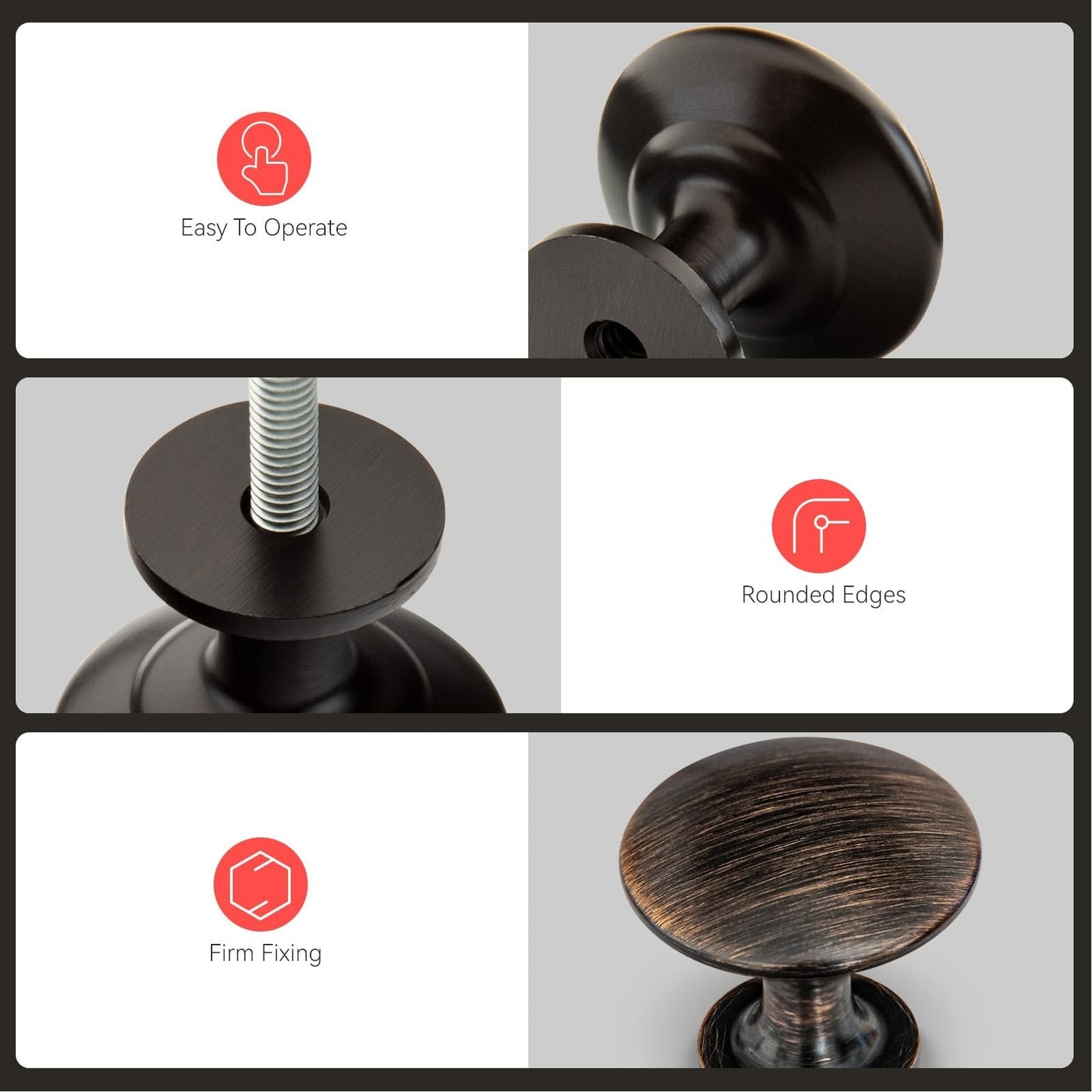 10 Pack Oil Rubbed Bronze Cabinet Knobs   Zinc Alloy, Rust Resistant, Easy Insta4