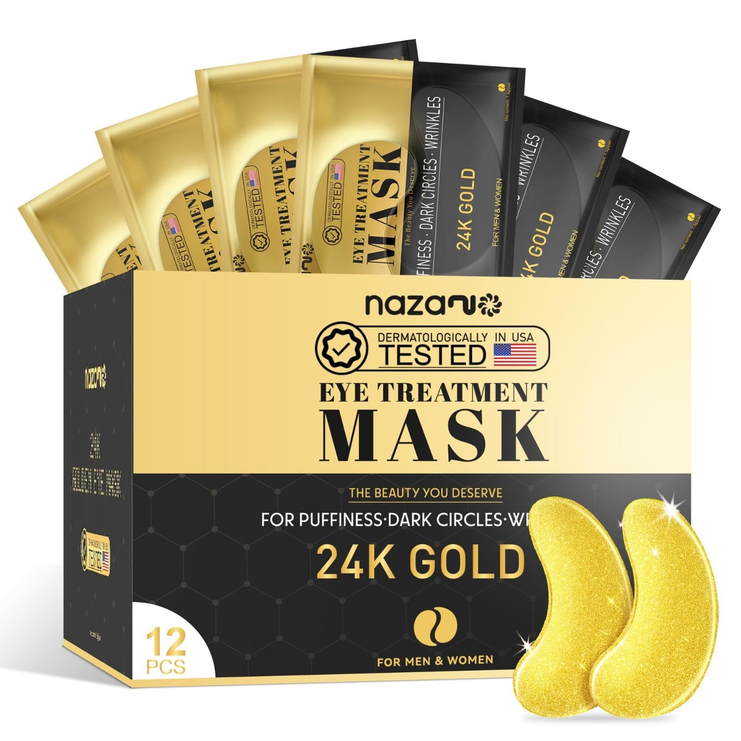 24K Gold Under Eye Patches   12 Pcs Hydrating Eye Masks for Dark Circles & Puffi1