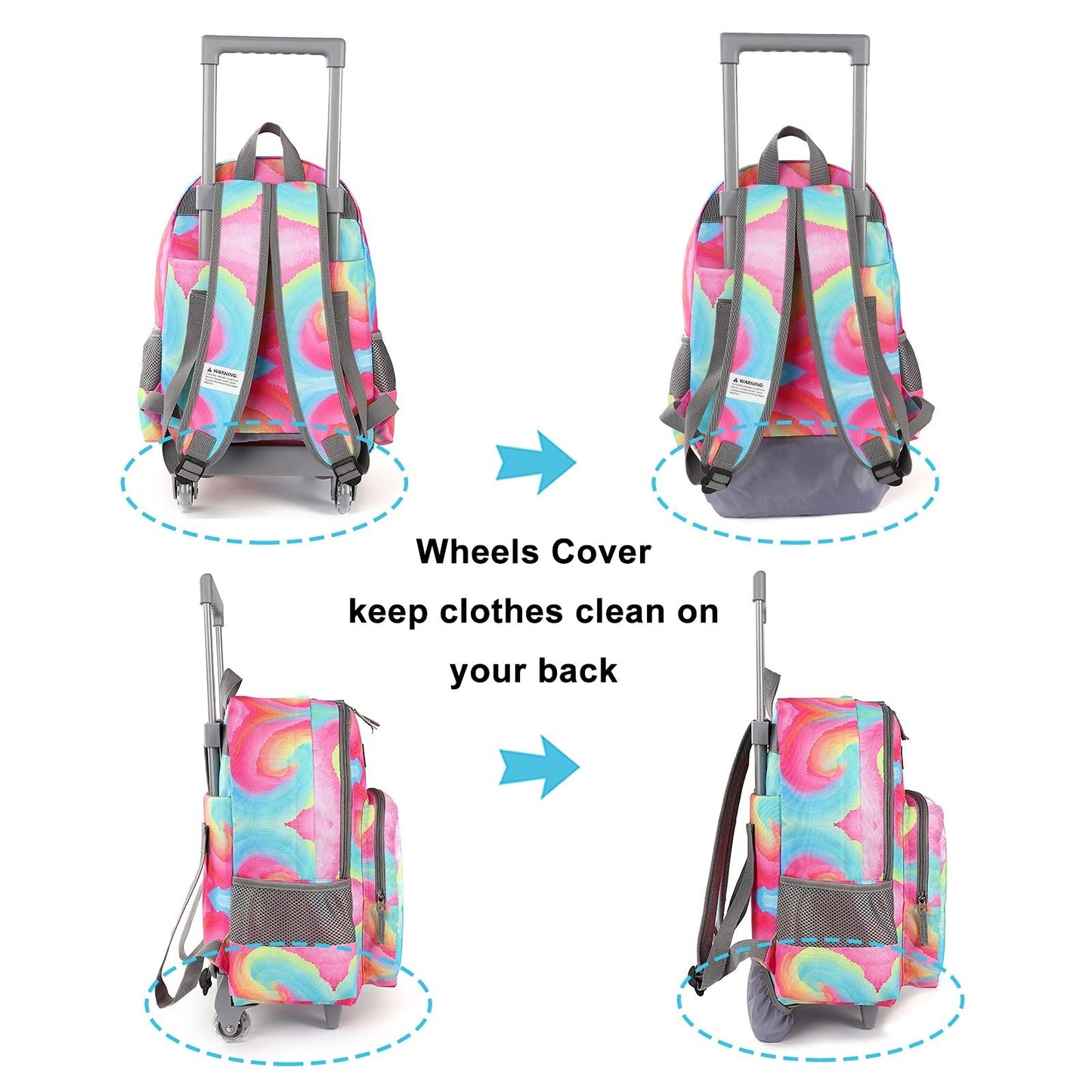 Wheeled Kids Backpack 18" with Lunch Bag, Double Handle Rolling Backpack, Starli4