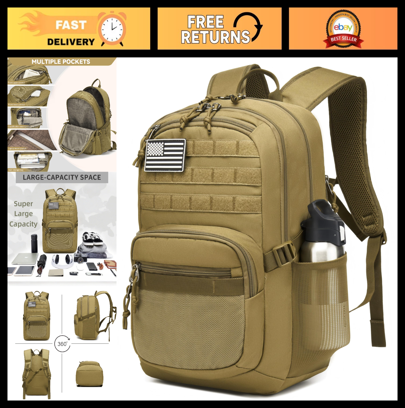 Tactical Military Backpack 40L, 3 Day Assault Pack with Molle System for Outdoor0