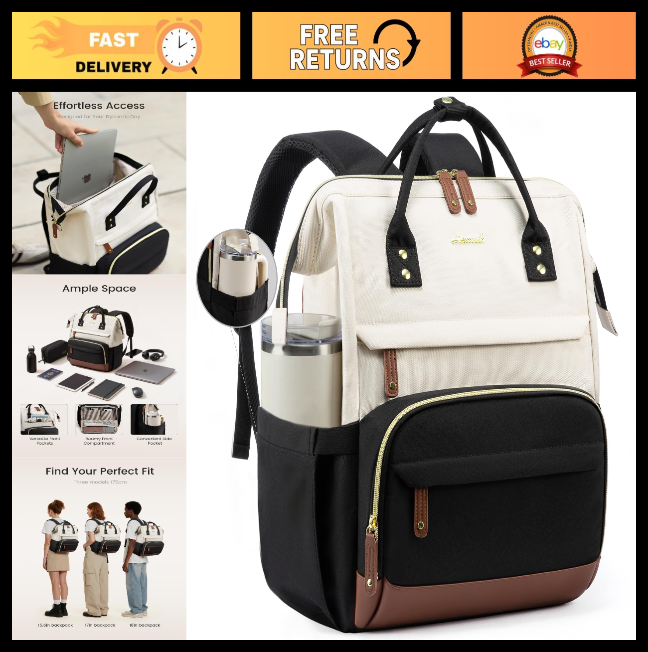 Stylish 17" Laptop Backpack for Women   Large Capacity, Waterproof College Bag,0