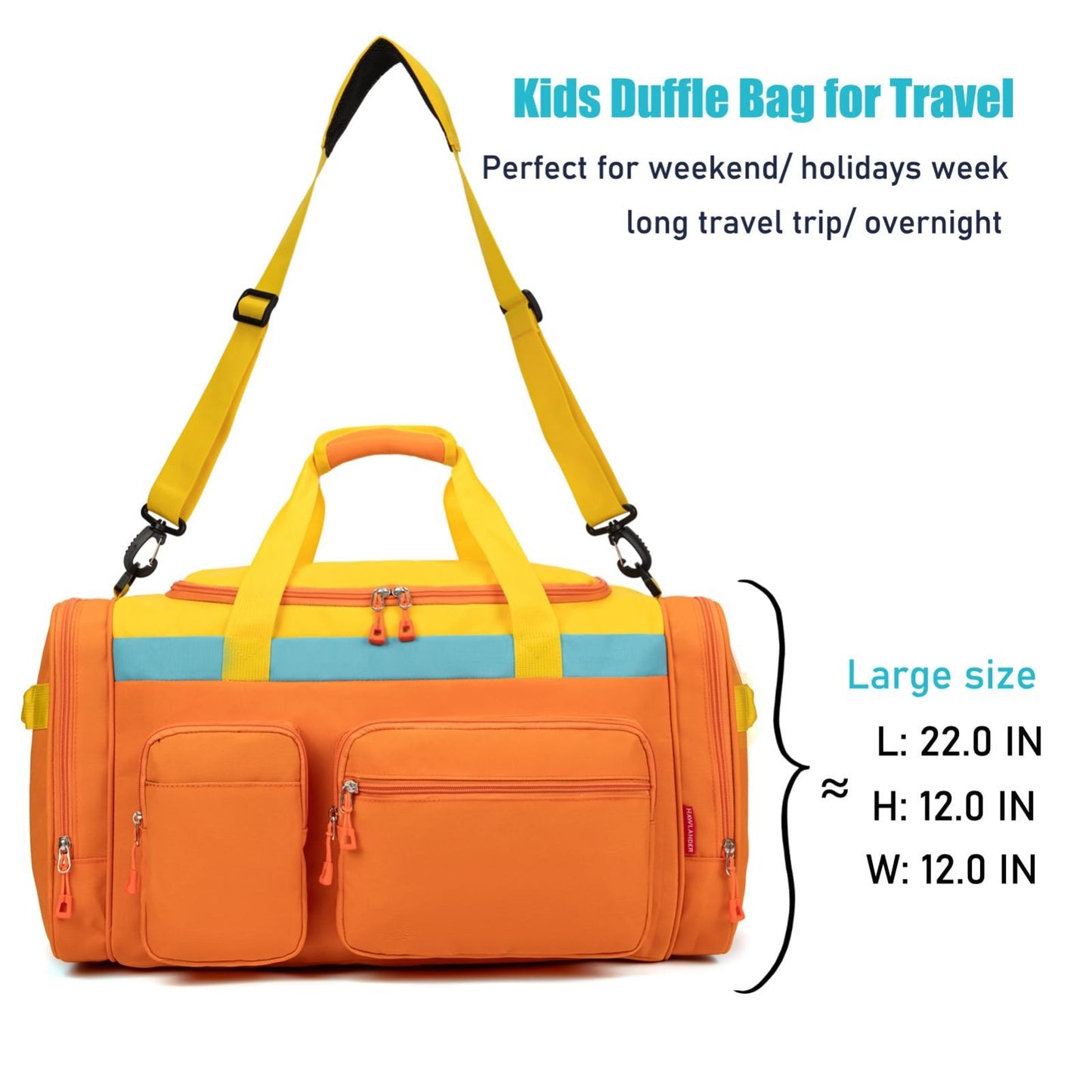 Spacious Kids Duffle Bag for Travel & Weekend Getaways, Orange, 22"x12"x12", Dur4