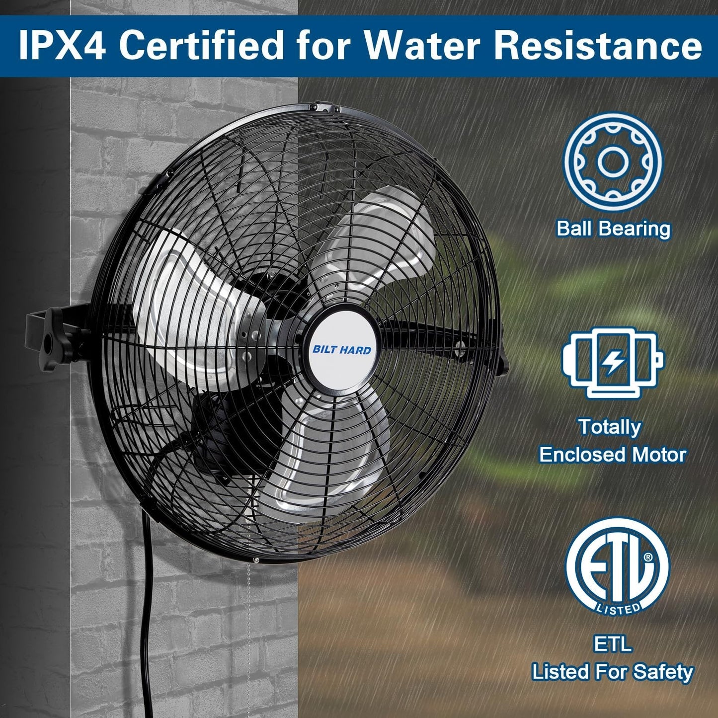 High Velocity 20" Outdoor Wall Mount Fan, 5400 CFM, 3 Speed Waterproof for Patio4