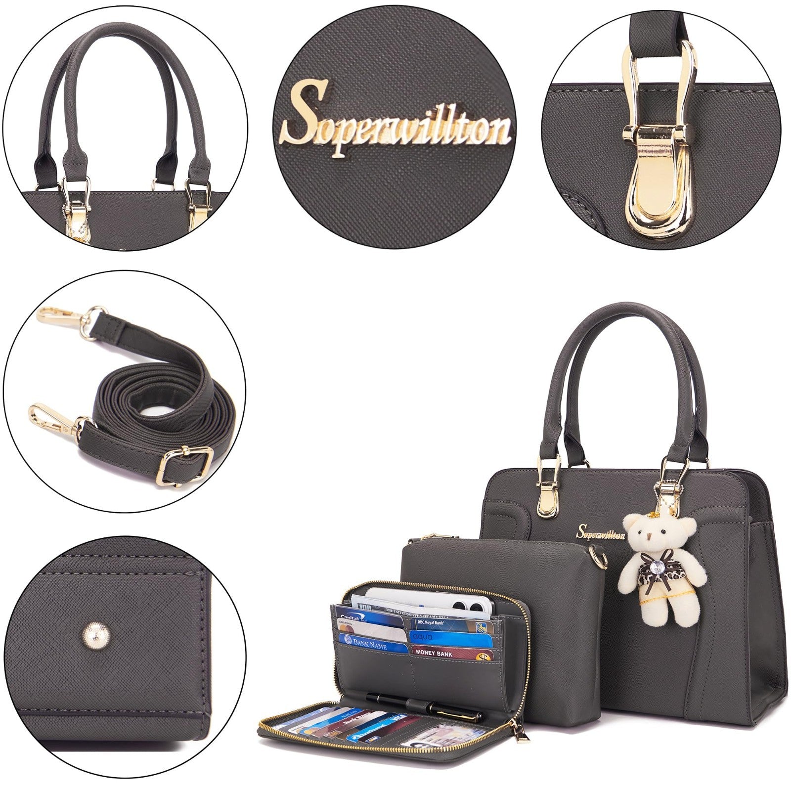Stylish 3-Piece Handbag Set for Women - Shoulder Bag, Satchel & Wallet Combo3