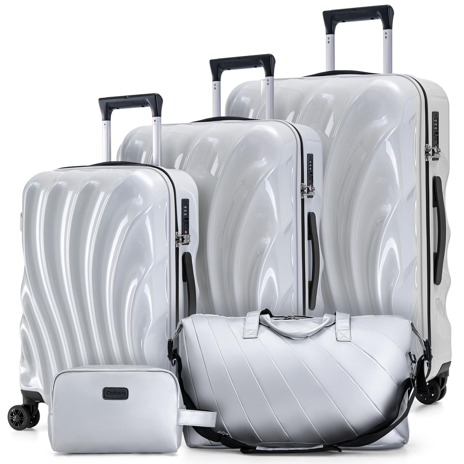 5-Piece Hardshell Luggage Set with Wheels, TSA Lock, Phone Holder - Durable Trav1