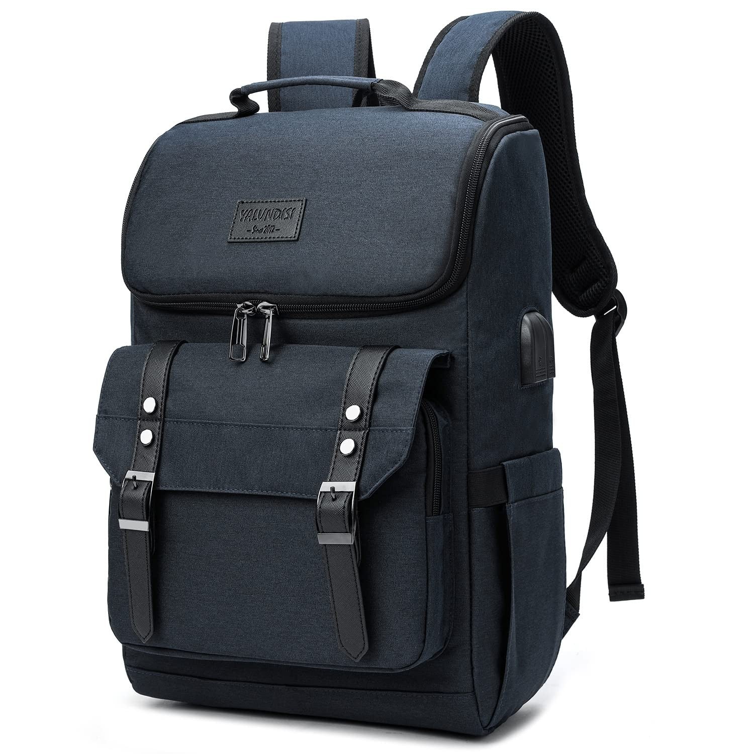 Vintage Travel Laptop Backpack with USB Charging Port - Fits 15.6" Laptop, Blue1