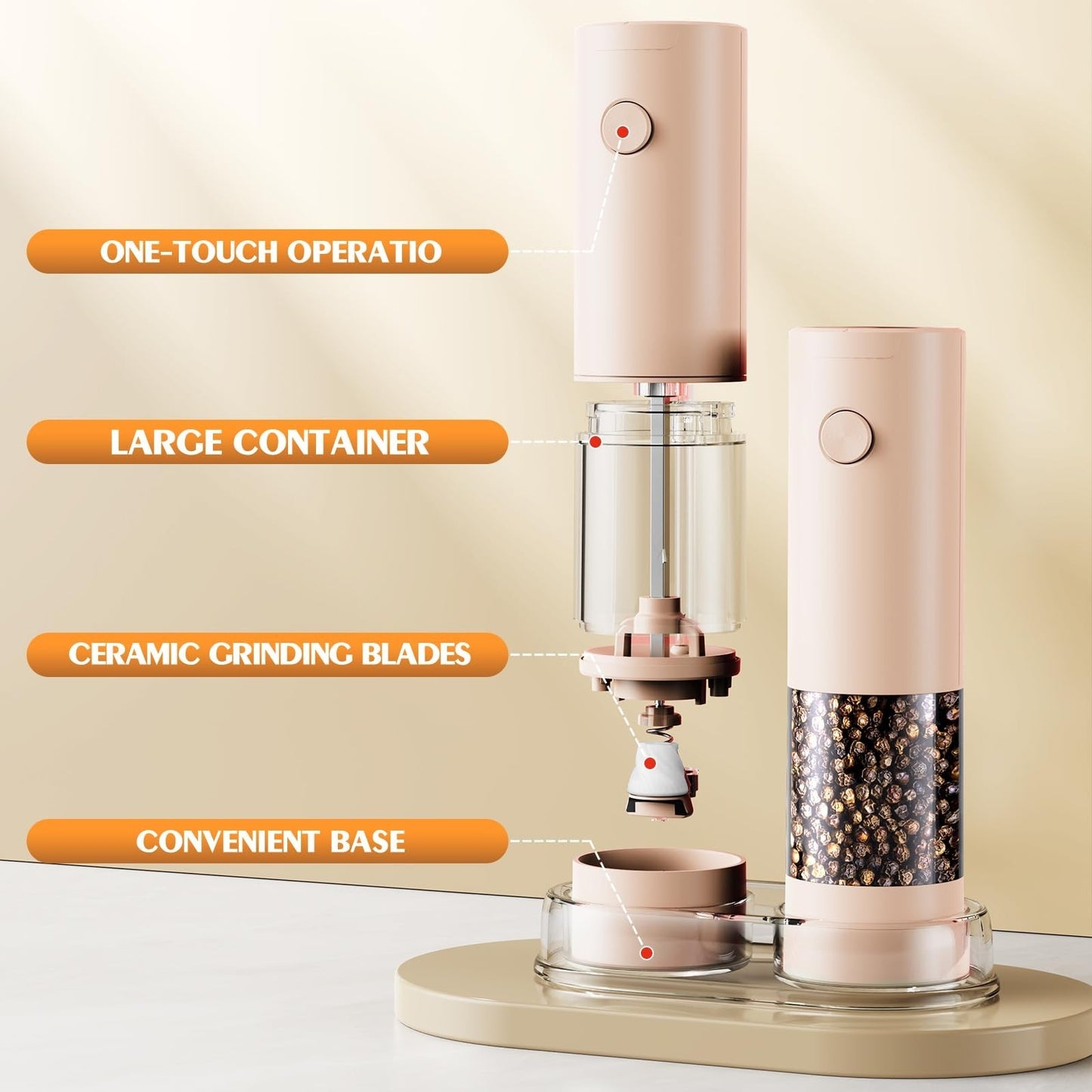 Automatic Electric Salt and Pepper Grinder Set   Adjustable Coarseness, LED, Lar6