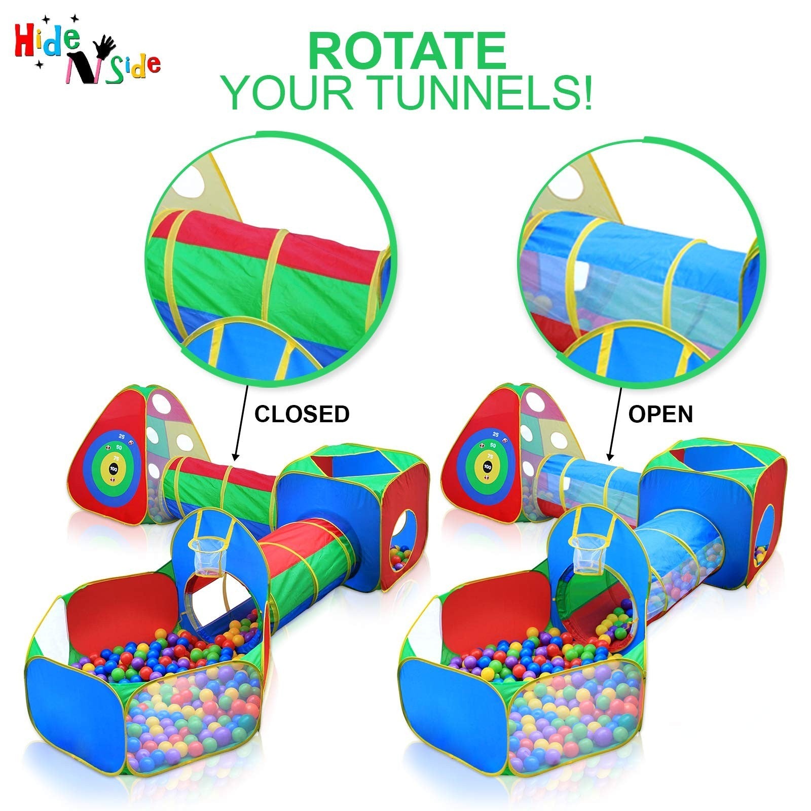 5pc Kids Ball Pit Tents & Tunnels Set, Toddler Play Gym with Crawl Tunnel, Indoo6