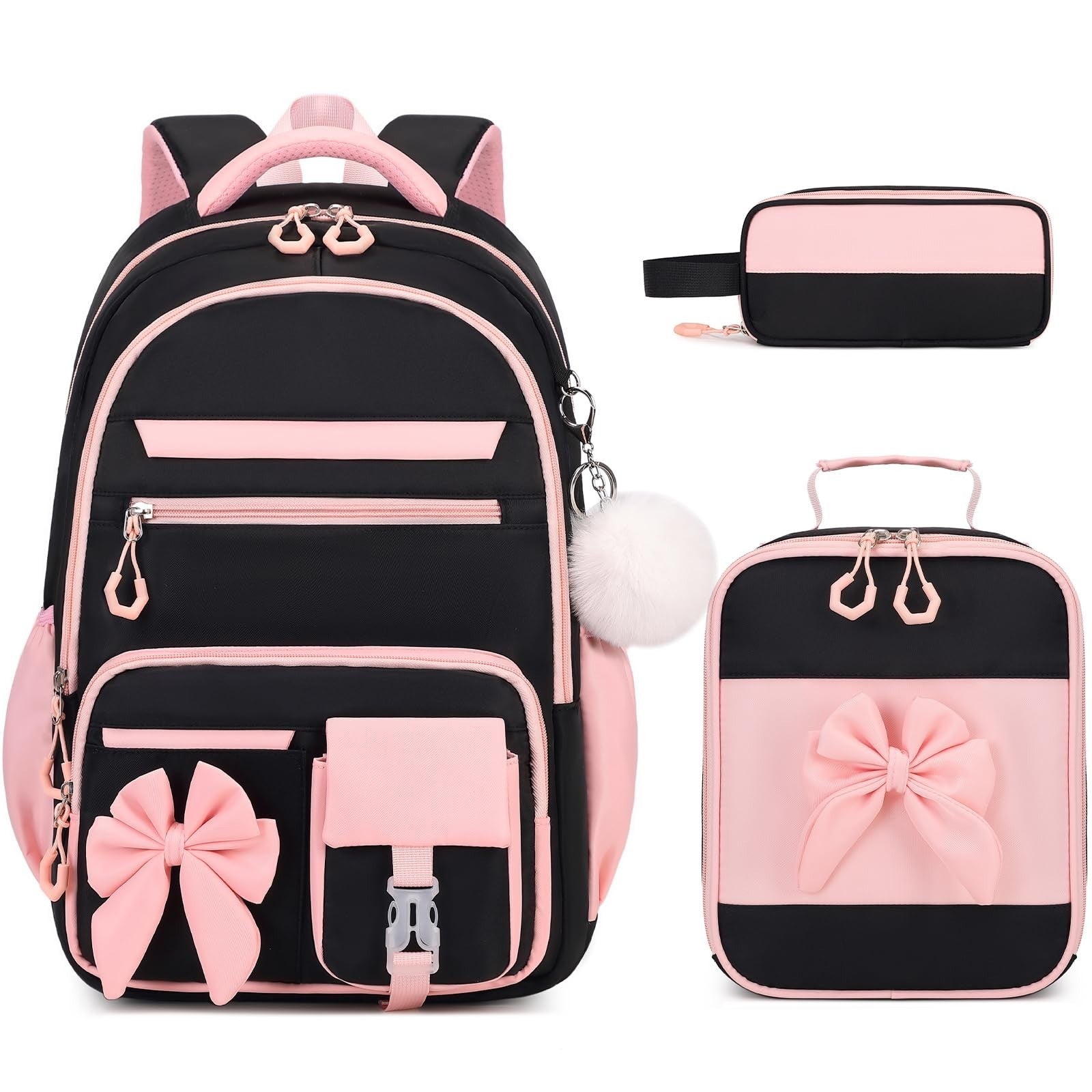 Cute Girls Backpack Set with Lunch Bag & Pencil Case   Stylish School Bag for Ki1