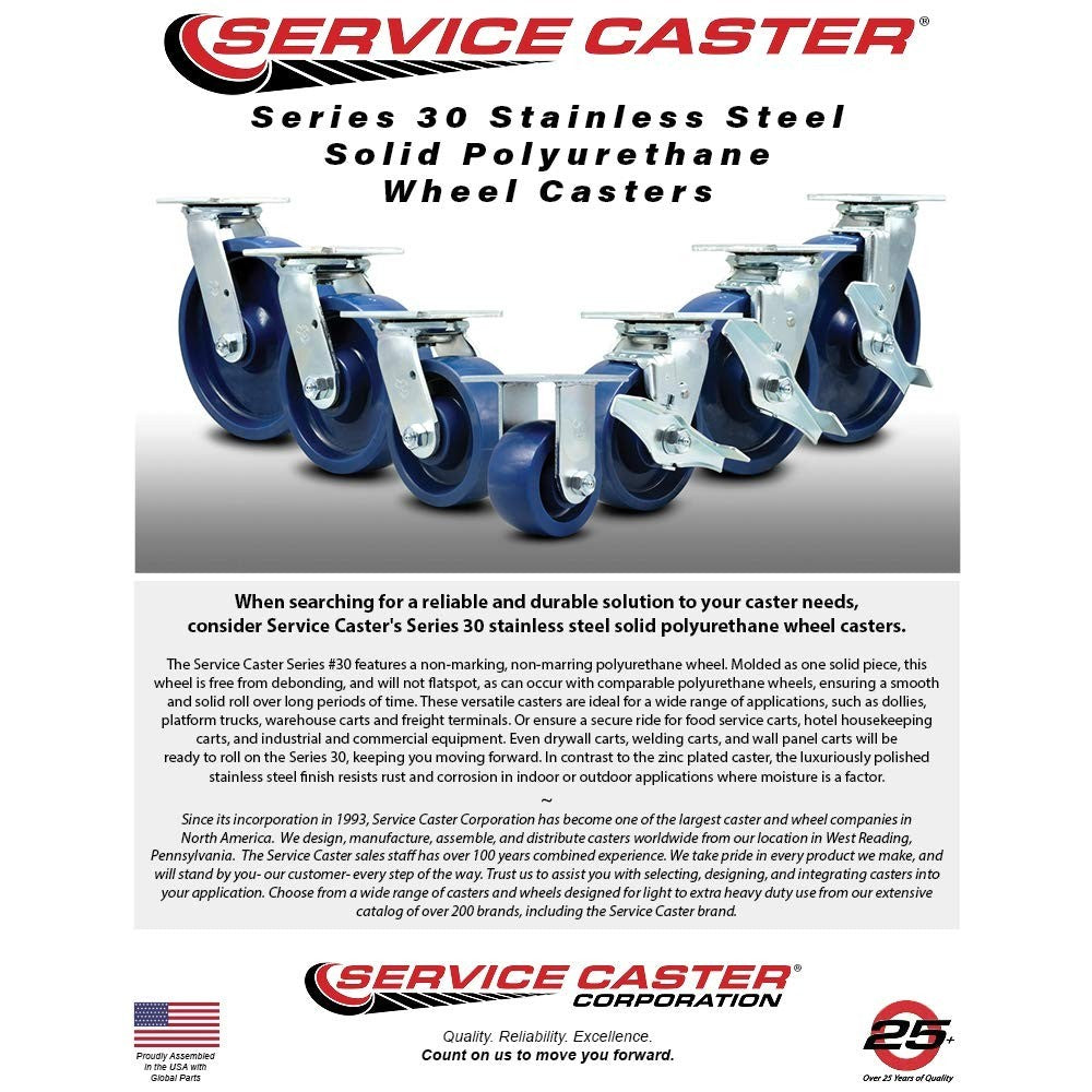 Heavy Duty 5" Polyurethane Wheel Caster - Bolt-On Swivel Lock, 1,000 lbs Capacit4