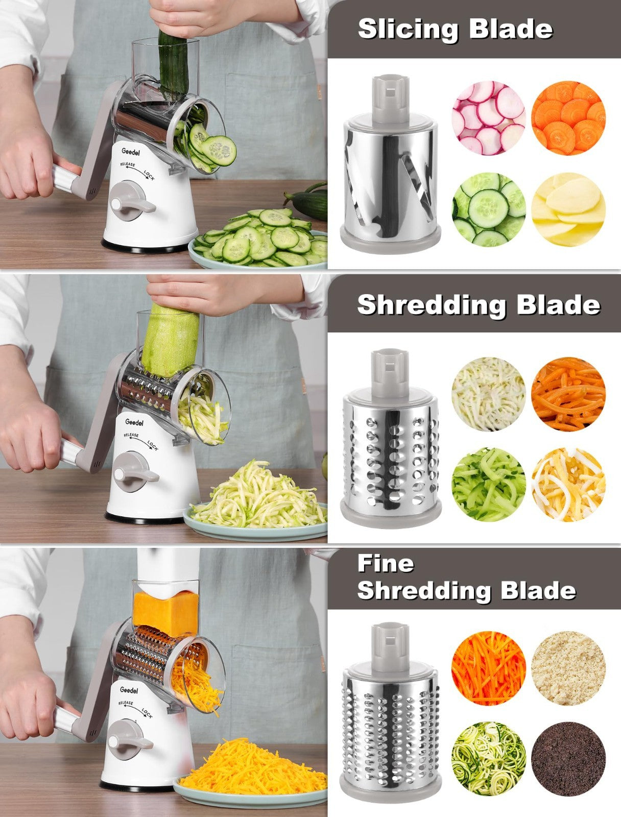 Rotary Cheese Grater & Vegetable Slicer   5 Blades, Stainless Steel, Fast Cuttin4
