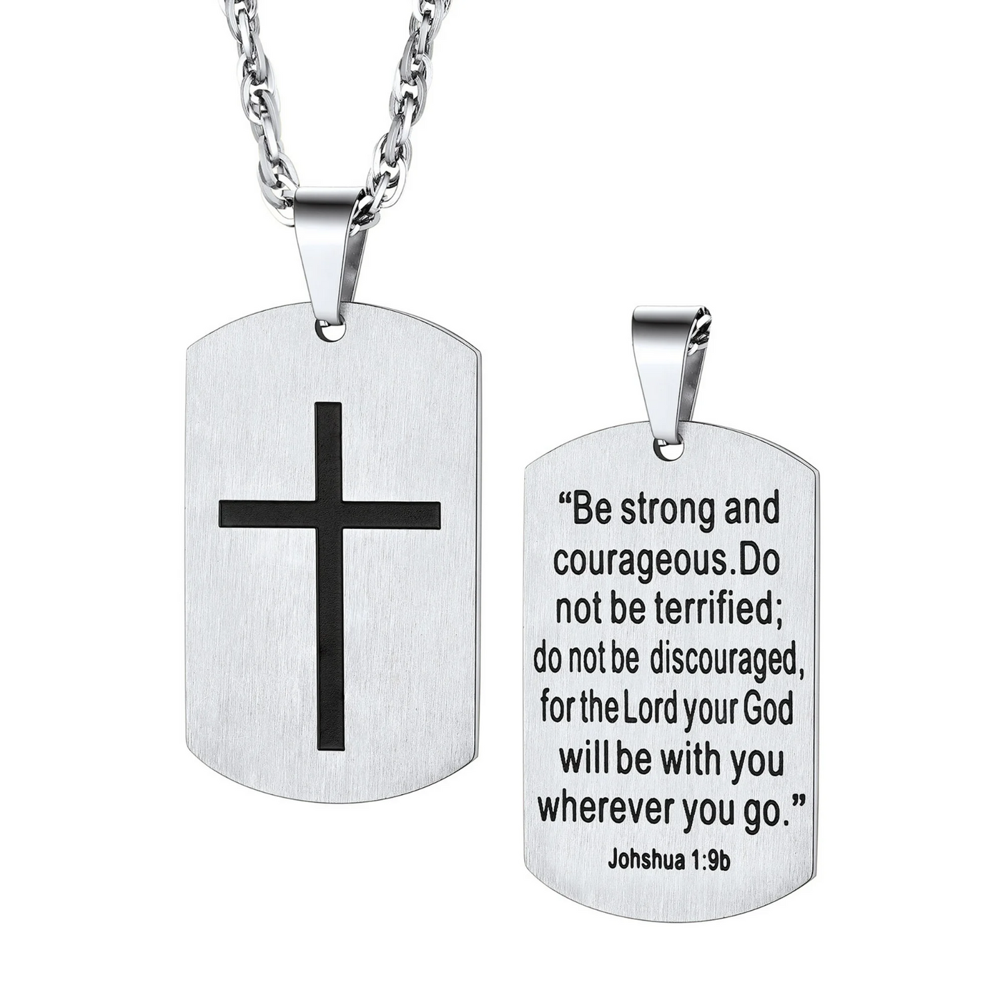 Men Women Cross Lords Prayer Dog Tag Pendant Necklace Stainless Steel0