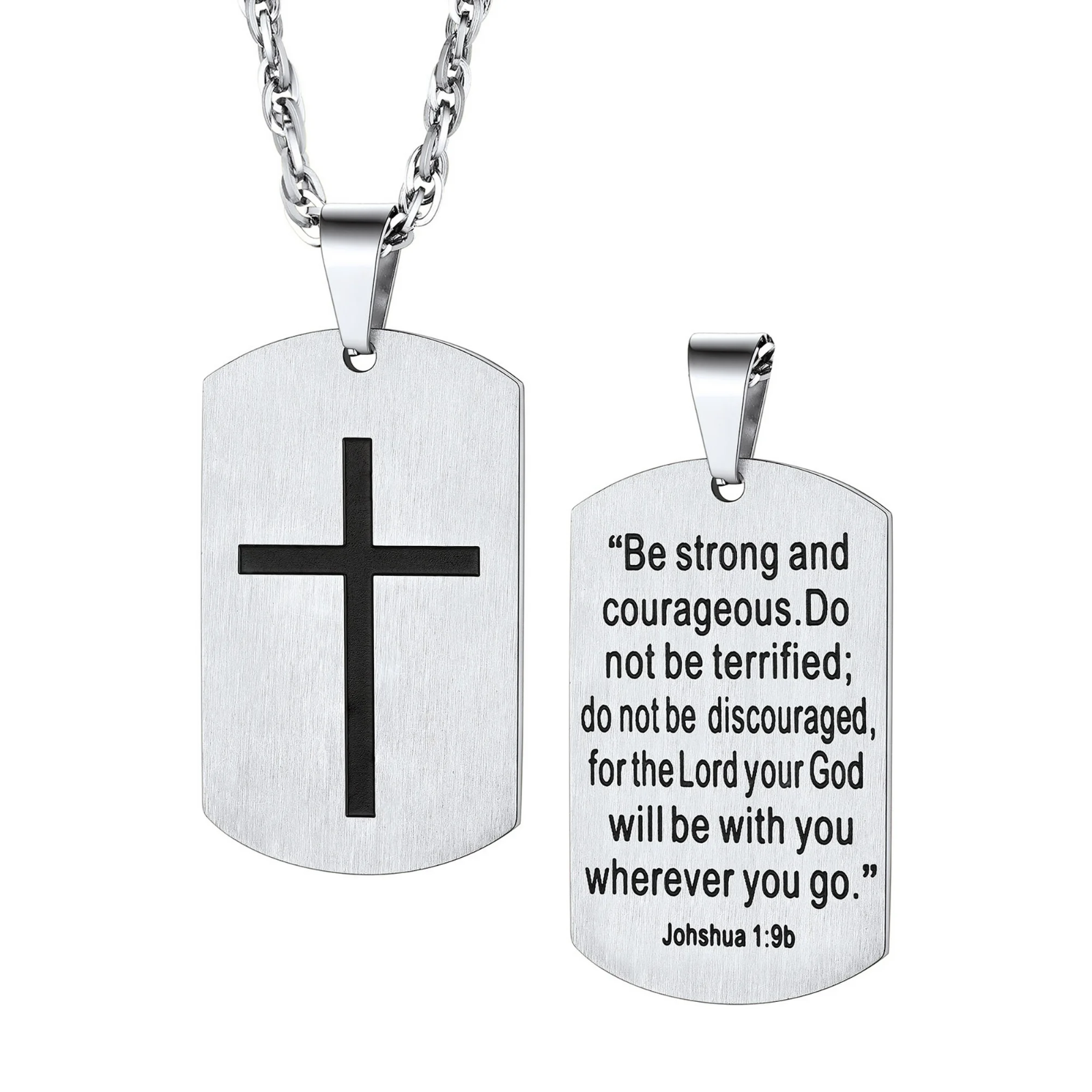 Men Women Cross Lords Prayer Dog Tag Pendant Necklace Stainless Steel0