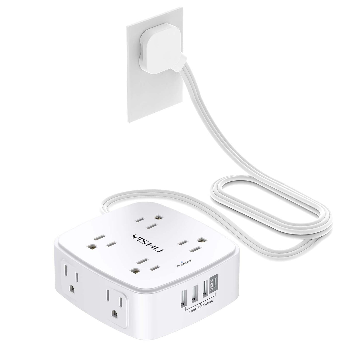 6 Ft Surge Protector Power Strip, 8 Outlets & 4 USB Ports, Flat Extension Cord,1