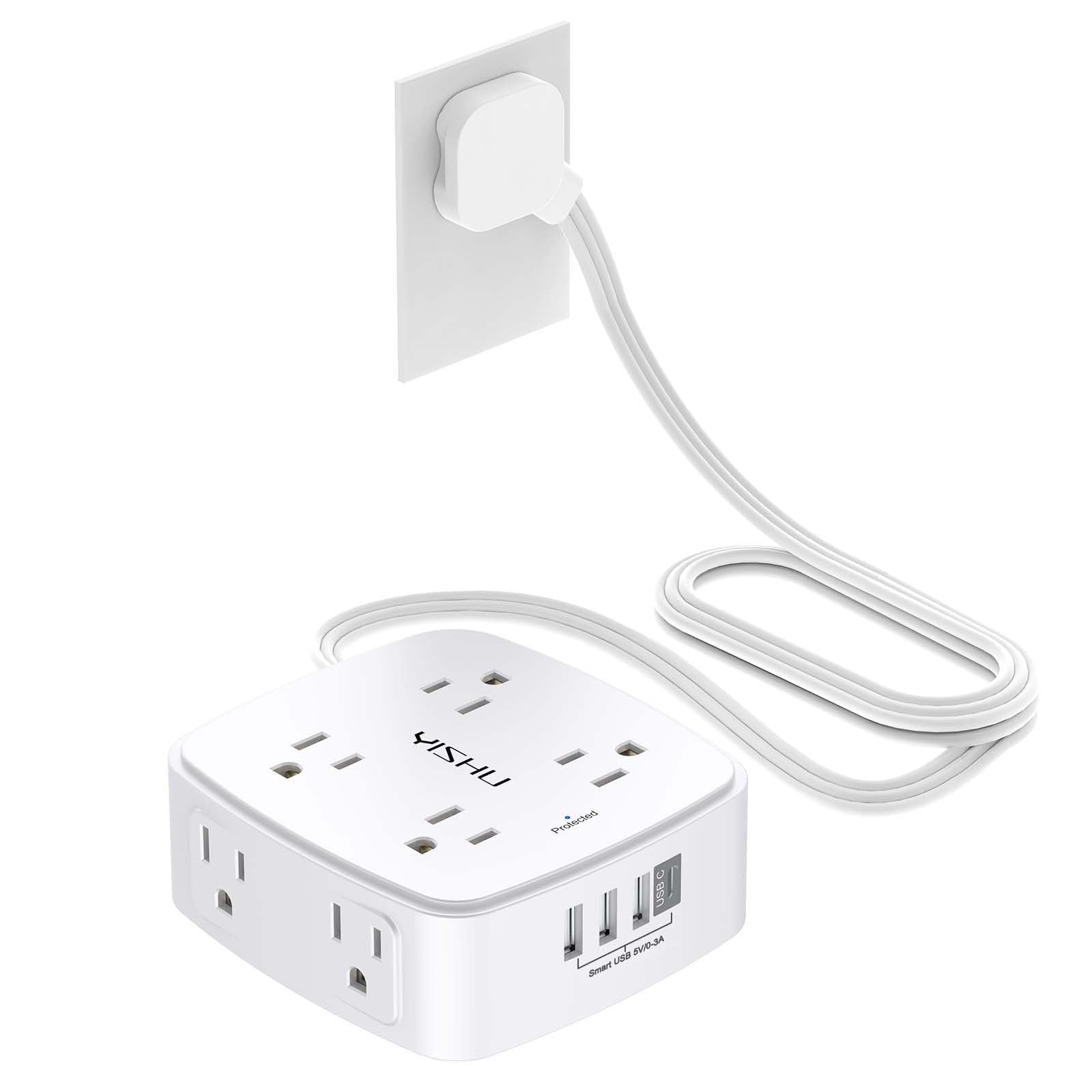 6 Ft Surge Protector Power Strip, 8 Outlets & 4 USB Ports, Flat Extension Cord,1