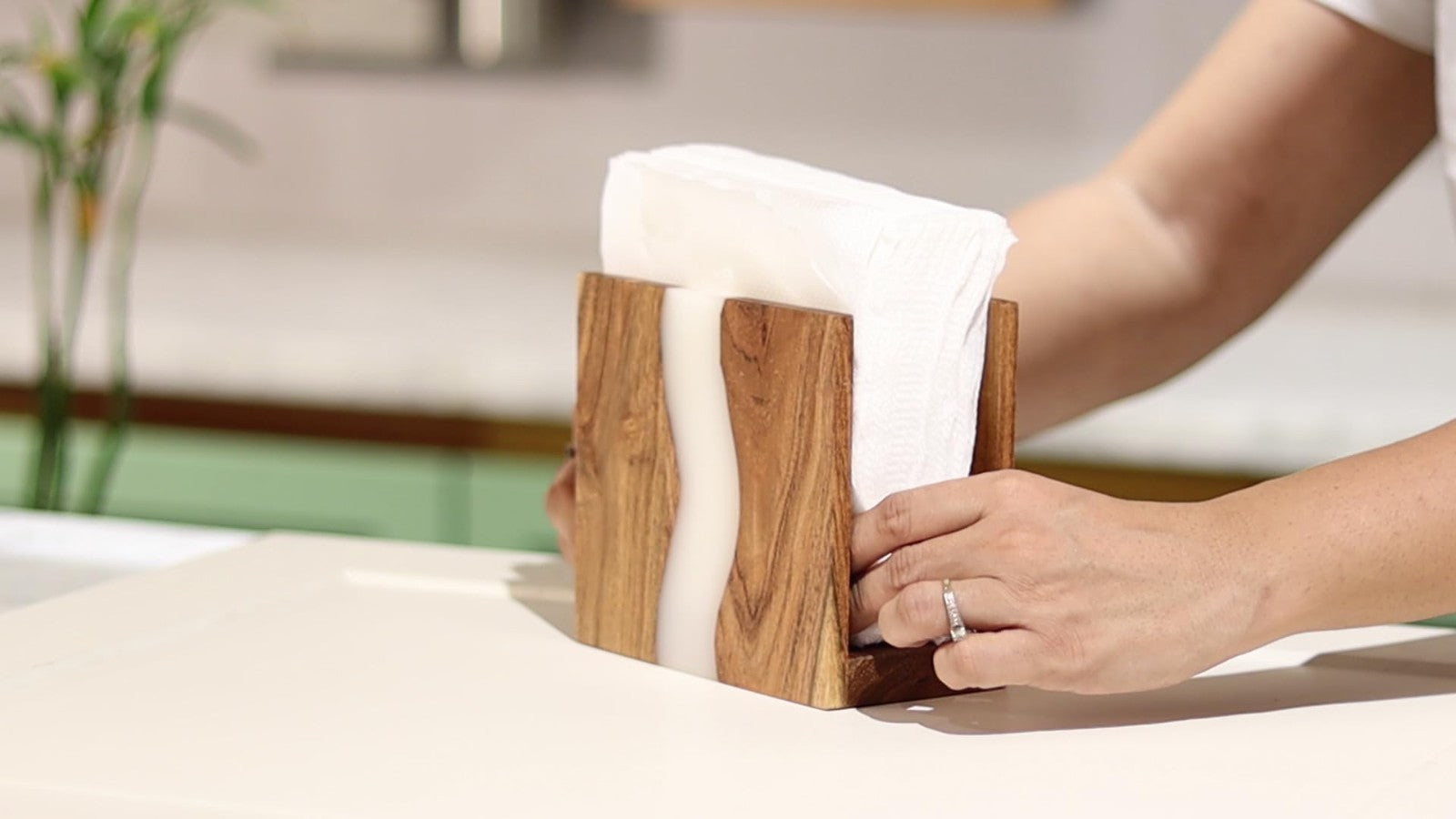 Rustic Acacia Wood & Epoxy Resin Napkin Holder - Farmhouse Kitchen Organizer 6x53