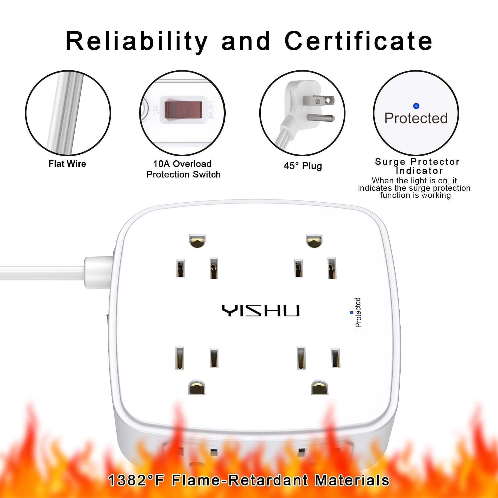 6 Ft Surge Protector Power Strip, 8 Outlets & 4 USB Ports, Flat Extension Cord,5