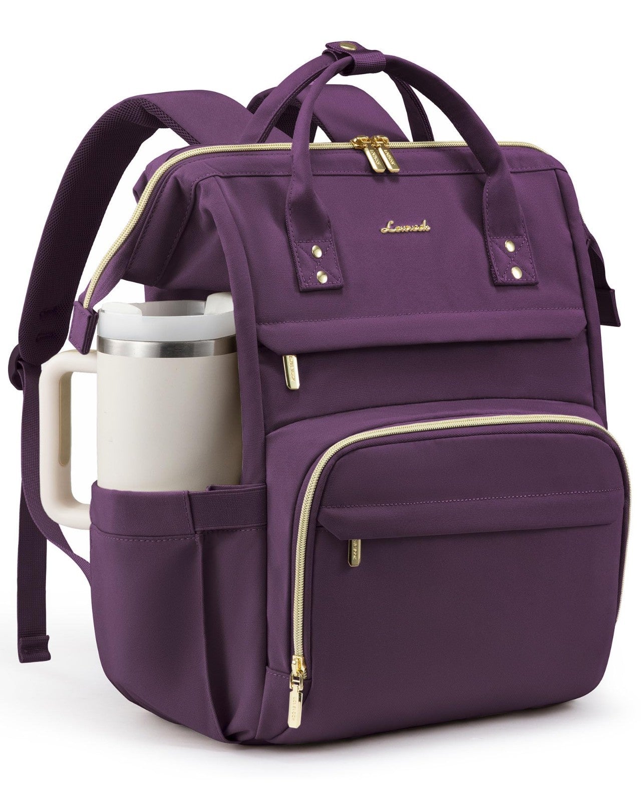 Stylish Waterproof Laptop Backpack for Women, 15.6" with Tumbler Holder, Travel1