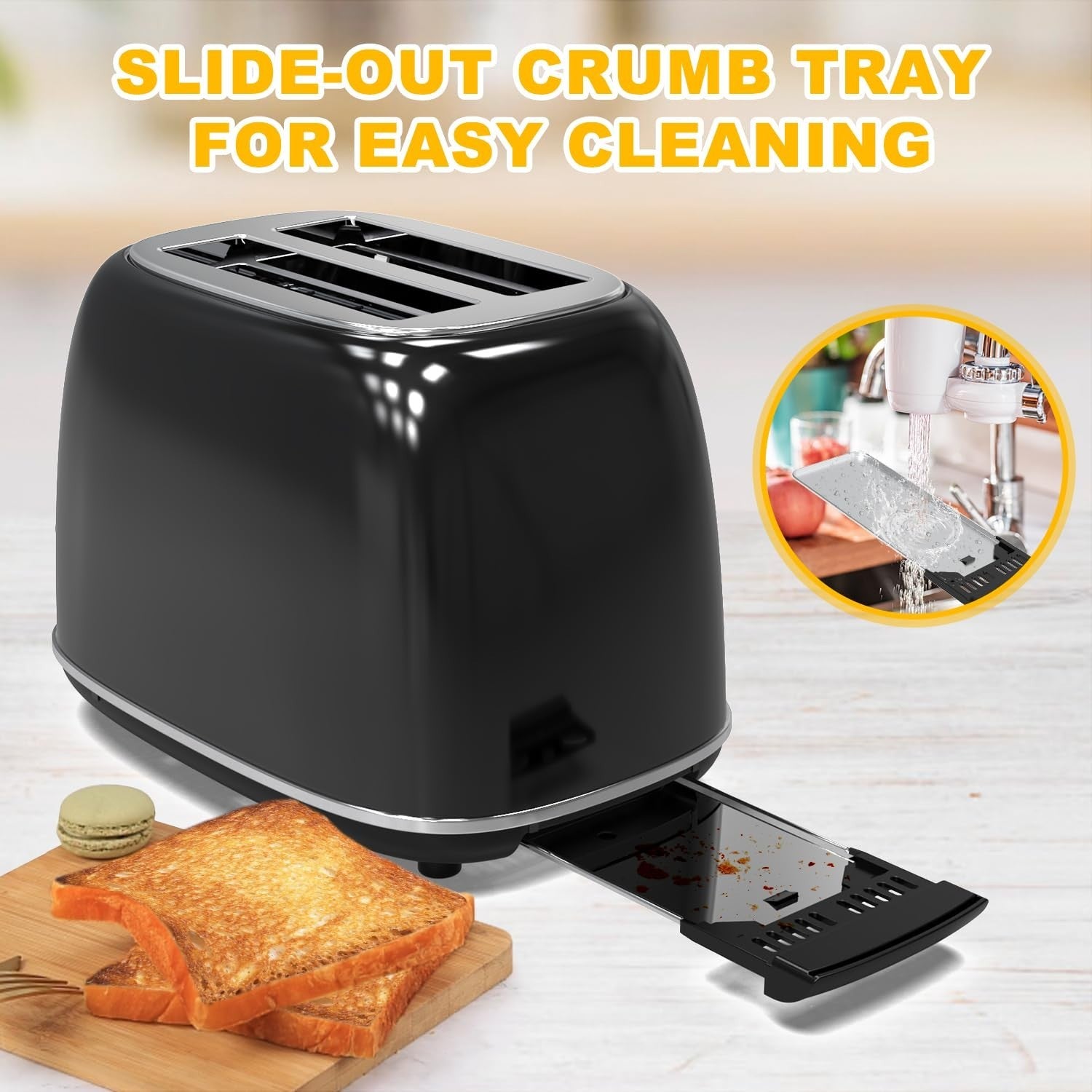 Retro Stainless Steel 2 Slice Toaster with 6 Settings, Extra Wide Slots, Bagel &6