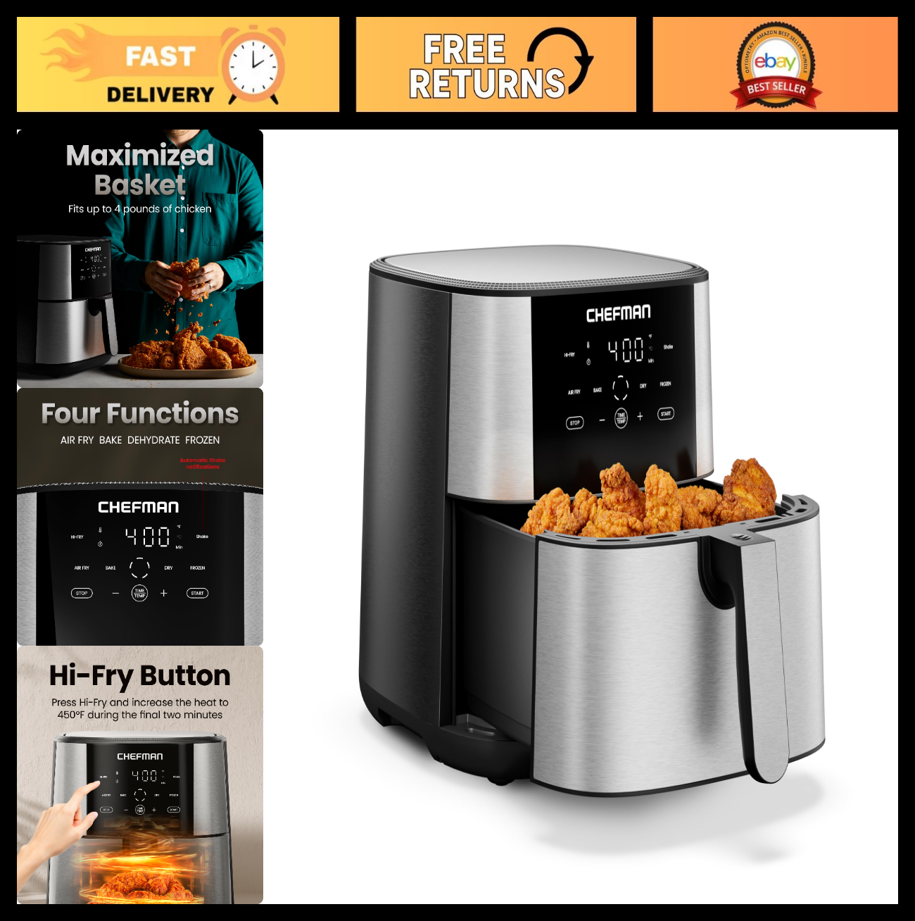 8 Qt Air Fryer 4 in 1 TurboFry | 450°F Hi Fry for Crispy Results | XL Nonstick B0