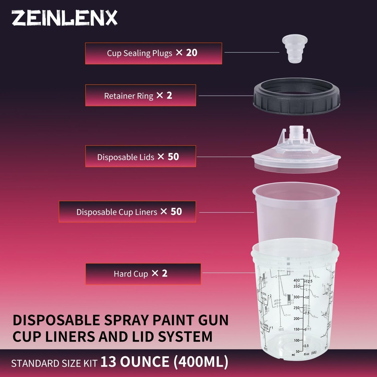 50 Pack Disposable Paint Gun Cups & Liners, 13oz for HVLP LVLP Spray Guns6