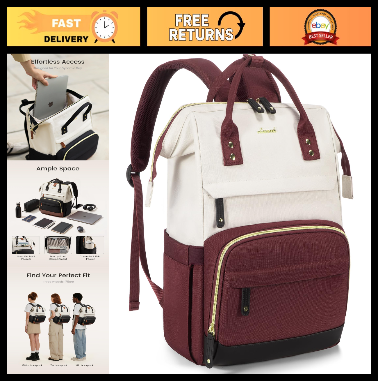 Stylish 15.6" Laptop Backpack for Women, Large Capacity, Waterproof Travel Bag,0