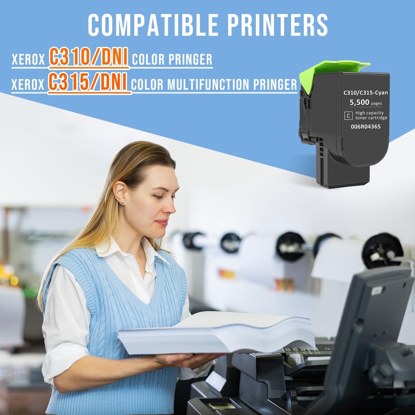 Cyan Toner Cartridge for Xerox C310 C315 - Extra High Capacity, 5500 Pages, Comp2