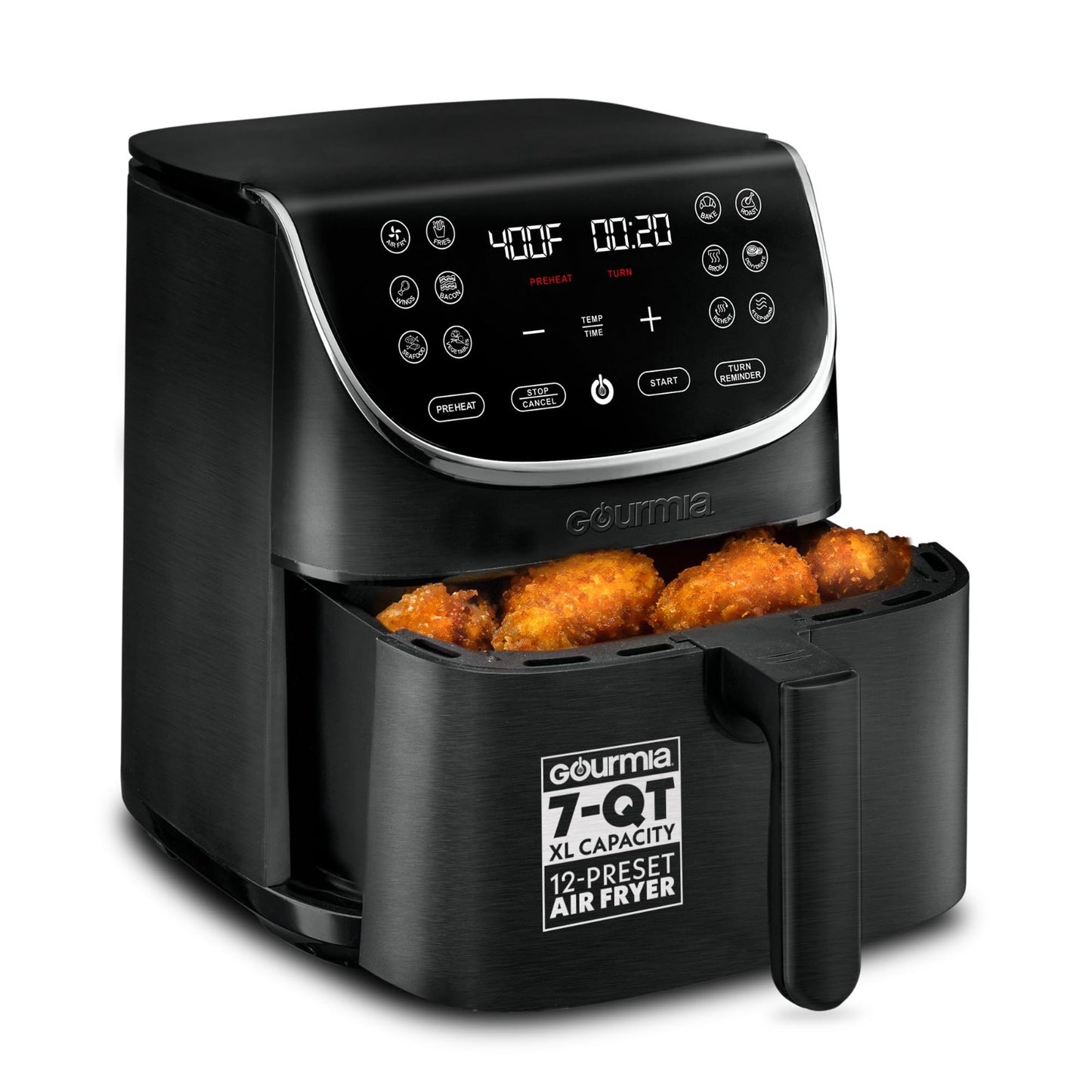 7 Qt Air Fryer with LED Display, 12 Presets, FryForce 360°, Nonstick Basket, Bla1