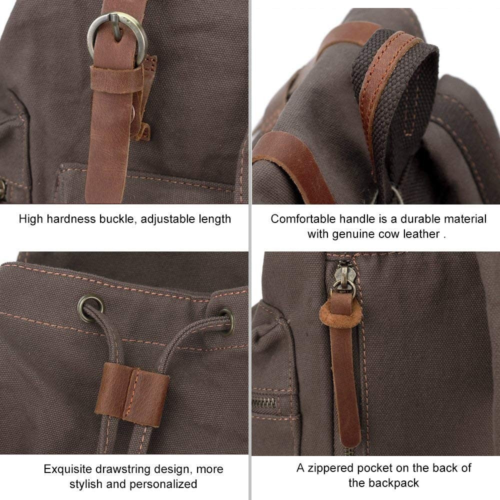 Vintage Canvas Backpack with Leather Trim, Padded Laptop Sleeve 12" 17", Travel4