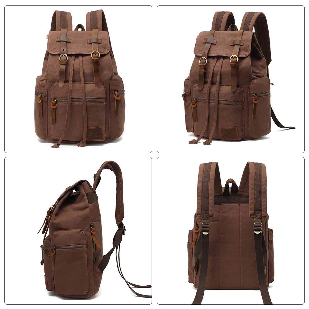High Capacity Vintage Canvas Backpack for School & Travel   Fits 12 15" Laptops,4